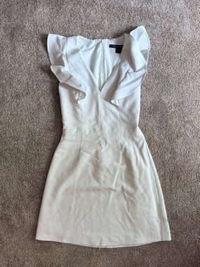 White Ruffle Sleeve V-Neck Dress